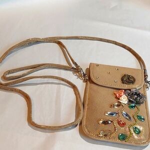 Bejeweled wristlet/crossbody phone case [or whatever]. NWOT. Sand colored